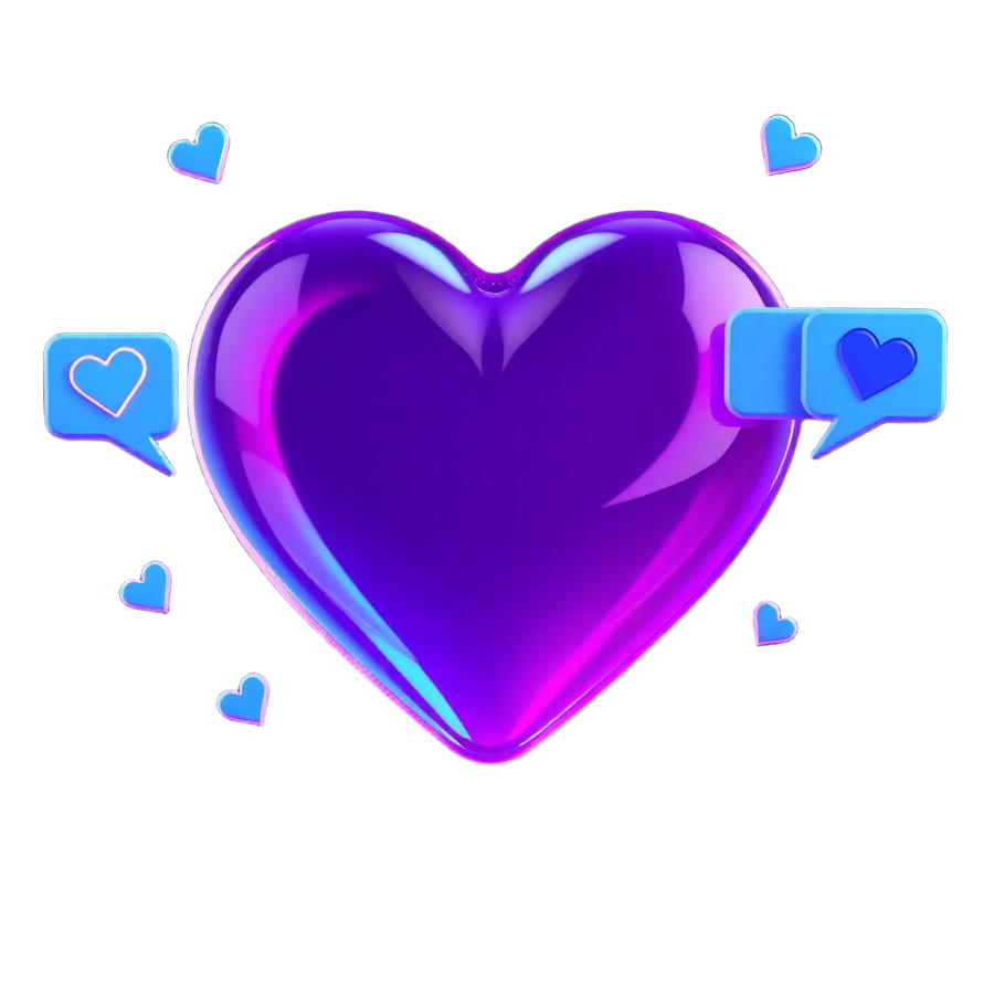 3D heart and engagement icons representing social media management